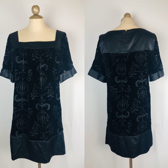 Max & Cleo Dresses & Skirts - Velvet black floral square neck shift dress